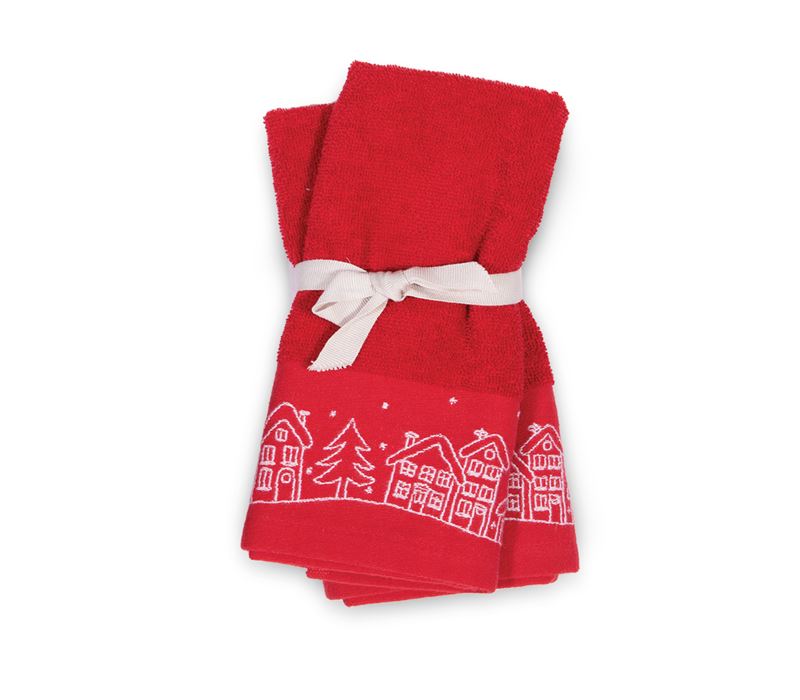 CHRISTMAS TOWELS SET 2PCS CHRISTMAS VILLAGE