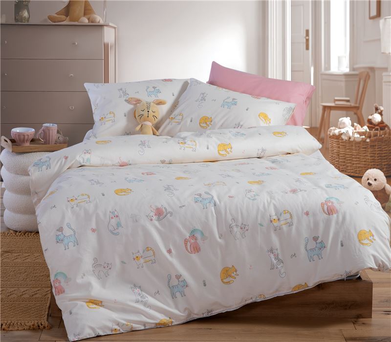 JUNIOR SINGLE SIZE BEDSHEETS SET CAT LIFE 170X260