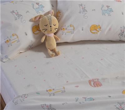 JUNIOR SINGLE SIZE BEDSHEETS SET CAT LIFE 170X260 2