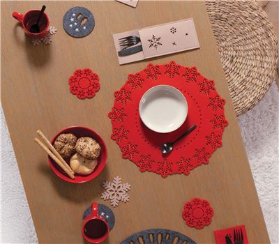CHRISTMAS COASTER SNOW FELT 4 PCS SET RED 1