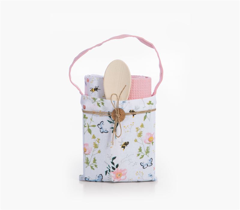 POUCH WITH KITCHEN TOWEL WOODEN SPOON 2 PCS SET BLOOMING