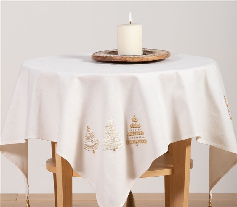 CHRISTMAS TABLECLOTH GOLD TREES 100X100