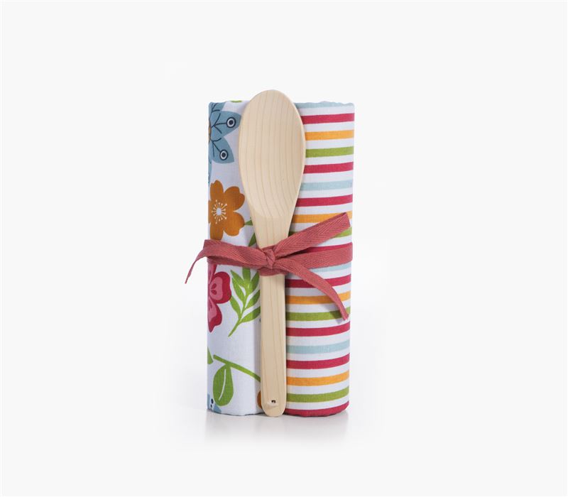 KITCHEN TOWEL WITH WOODEN SPOON SET 2 PCS LADLE