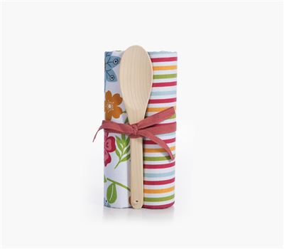 KITCHEN TOWEL WITH WOODEN SPOON SET 2 PCS LADLE
