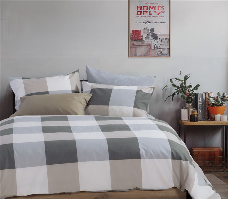 QUEEN SIZE COTTON DUVET COVER SET CASUAL CHECK 240Χ230