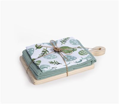 CHOPPING BOARD WITH KITCHEN TOWELS 2 PCS SET BIRDY