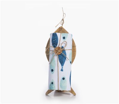 WOODEN FISH WITH KITCHEN TOWEL SARDINES BLUE 40X70