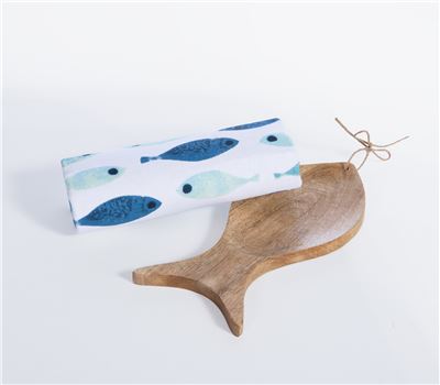 WOODEN FISH WITH KITCHEN TOWEL SARDINES BLUE 40X70 1