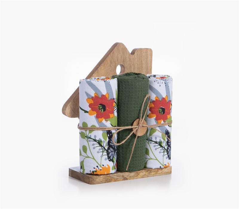 WOODEN HOUSE WITH KITCHEN TOWEL 3PCS SET HOUSE