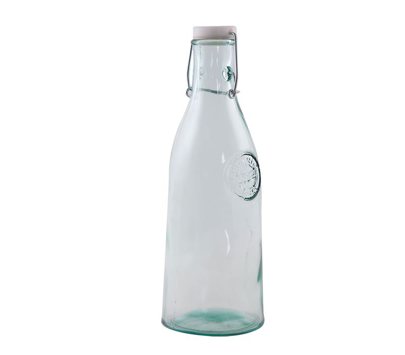RECYCLED GLASS WATER BOTTLE WITH PLASTIC CAP AUTHENTIC 1L