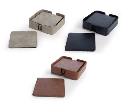 COASTER LETHAL 6 PACK SET 10X10X3 WITH LEATHER EFFECT
